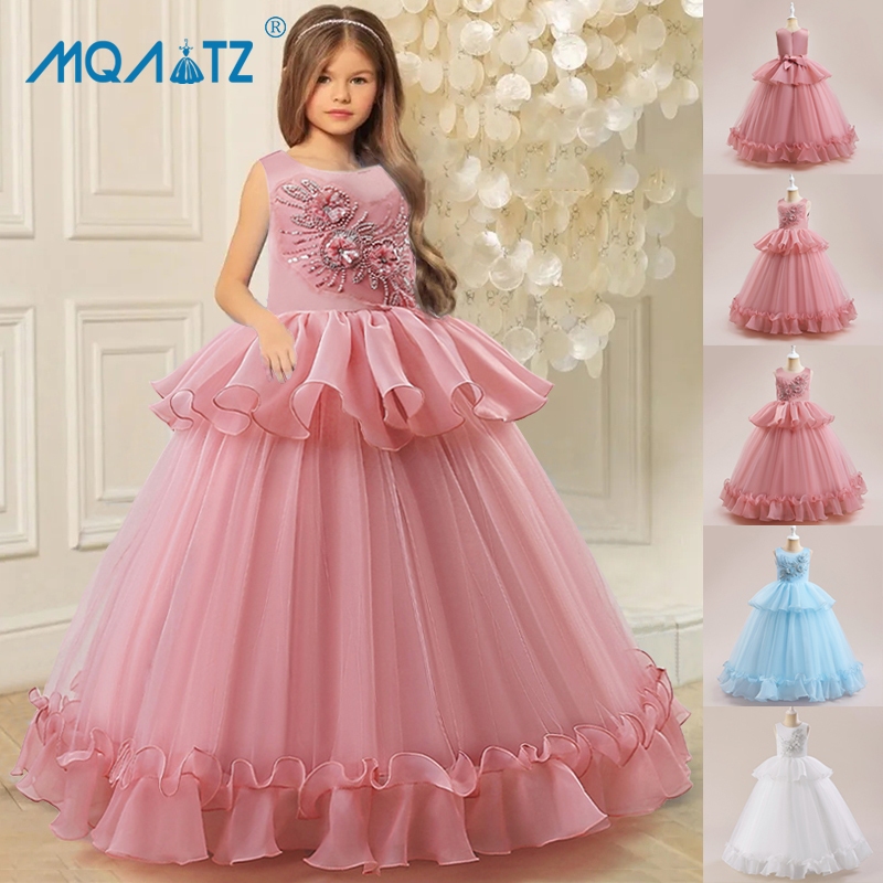 Mqatz ชุดเดรสแขนกุด ประดับลูกปัด ลายดอกไม้ สไตล์เจ้าหญิง สําหรับเด็กผู้หญิง 5-12 ปี LP-502