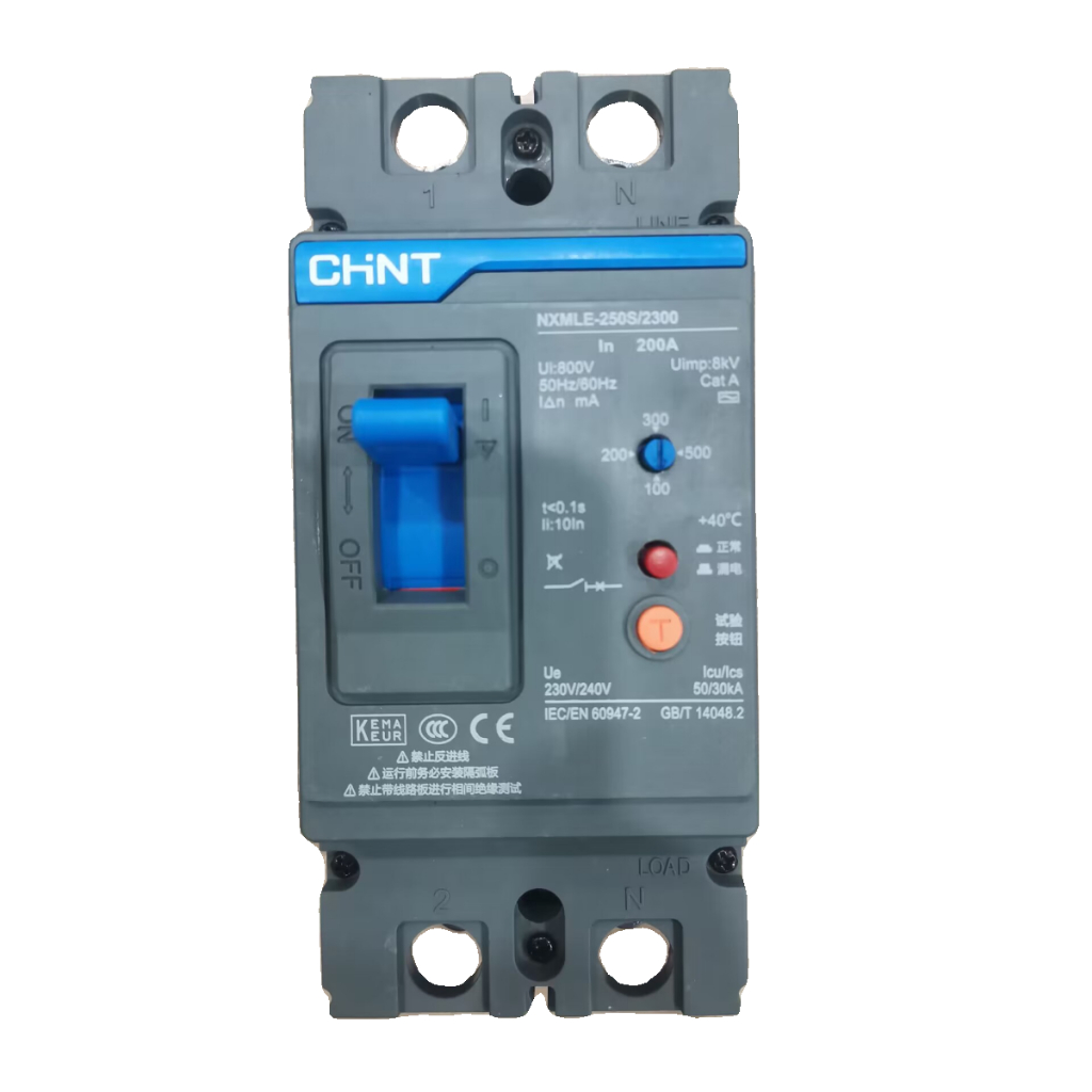 Chint Kunlun NXMLE-250S 2300 เบรกเกอร์วงจร ป้องกันไฟรั่ว เฟสเดียว 100 220V 2P