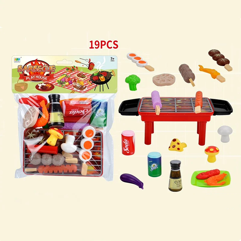 19 ชิ้นบาร์บีคิวบาร์บีคิวของเล่นเด็กครอบครัวของเล่นบาร์บีคิวแผงลอย Paren เกมเด็กครัวของเล่นสําหรับของขวัญวันเด็ก