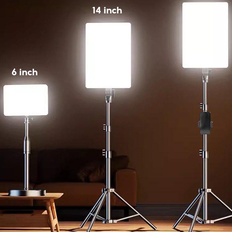 แผงไฟวิดีโอ LED ขนาดใหญ่ 14/19 นิ้ว พร้อมขาตั้งกล้อง 2.1 เมตร 3200k-6000k สําหรับถ่ายภาพ ไลฟ์สดไฟถ่ายภาพ ไฟสตูดิโอ ไฟ LED ถ่ายทอดสด