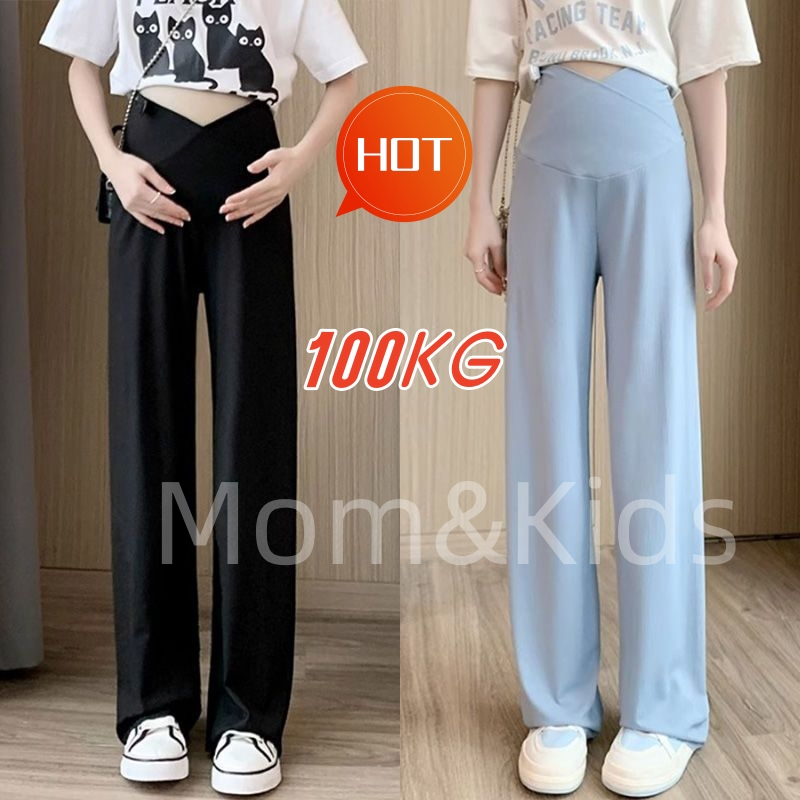 Mom & Kids กางเกงขากว้าง ผ้าเรยอน ทรงหลวม ขนาดใหญ่ 100 กก. สําหรับหญิงตั้งครรภ์ #Seluar Mengandung