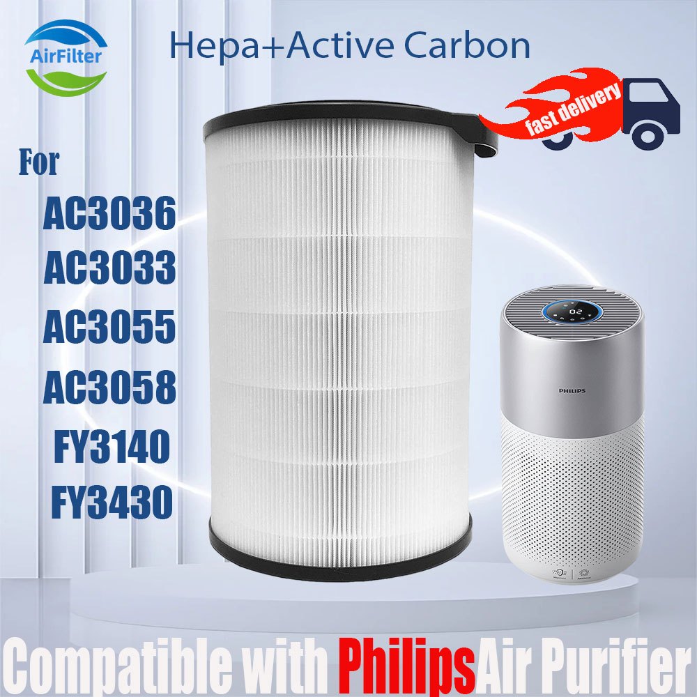เปลี่ยนเข้ากันได้กับ Philips AC3036 AC3033 AC3055 AC3058 FY3140 FY3430 กรองแท้ HEPA & Active Carbon 