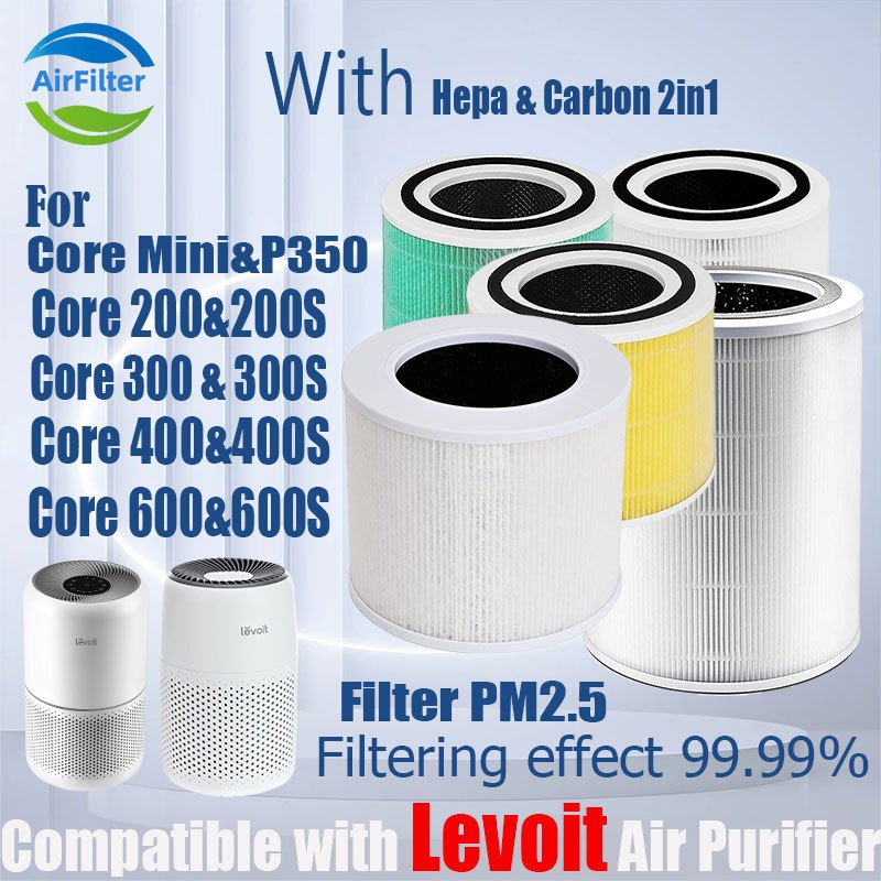 เปลี่ยนใช้งานร่วมกับเครื่องฟอกอากาศ Levoit รุ่น Core 200S/300S/P350/Mini/400S/600S ไส้กรอง HEPA & Active Carbon อุปกรณ์เสริม