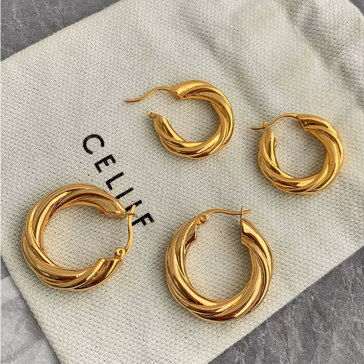 ฝรั ่ งเศสกัญชาพวงหรีด Hoop ต ่ างหูโลหะหญิงหรูหรา  High-End Golden Classy ต ่ างหูต ่ างหู