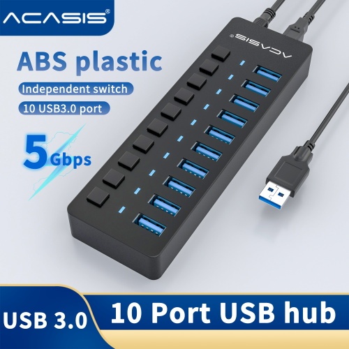 ACASIS Multi USB 3.0 Hub 10 พอร์ตความเร็วสูงพร้อม Splitter ON OFF Switch Blocker สามารถใช้สำหรับการค