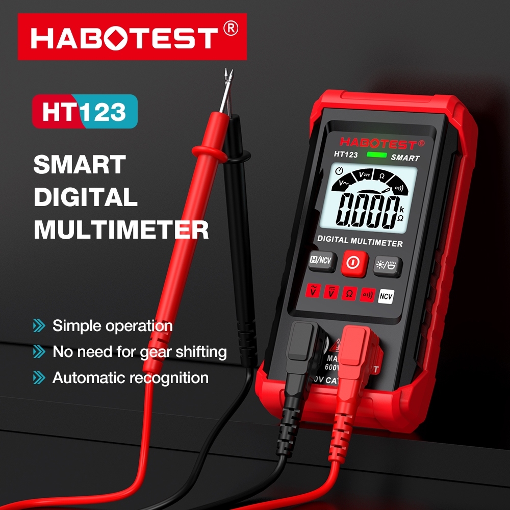 Habotest HT123 สมาร์ทมัลติมิเตอร์ 600V Digital Multi Meter AC/DC 4000 นับ NCV High-Precision Anti-Burning Data Hold