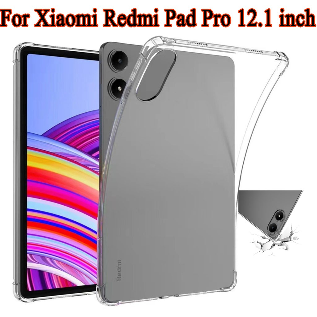 สําหรับ Xiaomi Redmi Pad Pro 12.1 นิ้ว 2024 ถุงลมนิรภัย Jelly Drop ทนแท็บเล็ตปกหลัง Xiaomi Redmi Pad Pro 12.1 4 มุม Thicken TPU แท็บเล็ตโปร่งใสป้องกันกรณี
