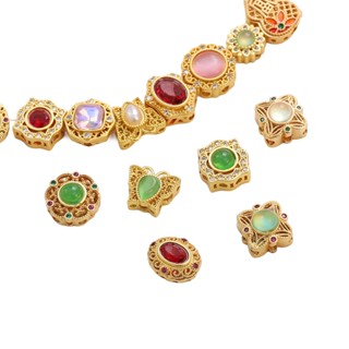 ลูกปัดทองเหลือง ชุบทอง 1 ชิ้น พร้อมลูกปัดแก้ว ทรงกลม สําหรับ…