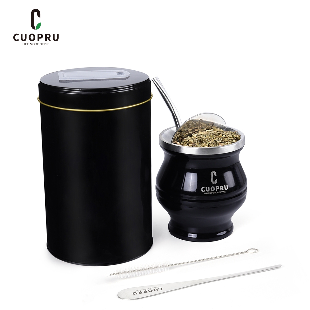 Cuopru 6 in 1 Yerba Mate ชุดถ้วย สีดํา