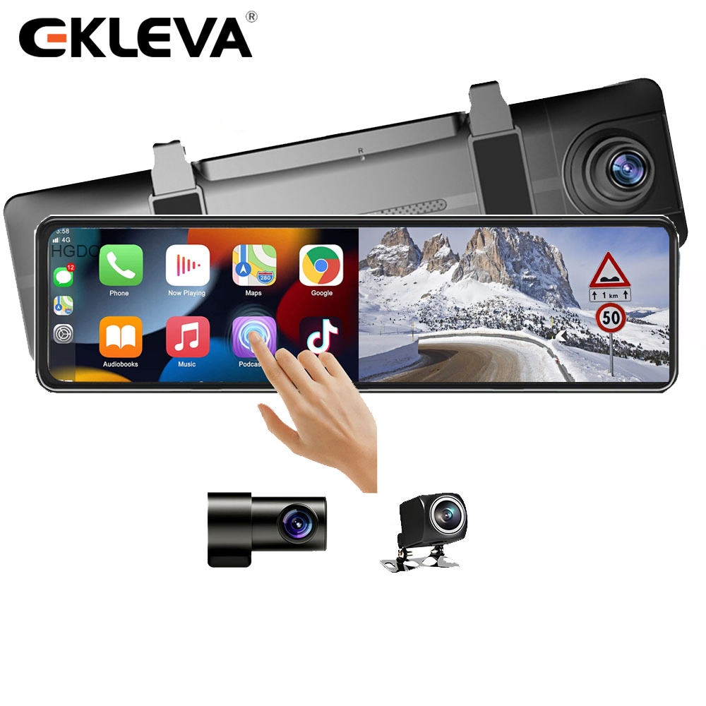 Ekleva กล้องบันทึกวิดีโอ 3 ช่องทาง 2.5K Android GPS NAVI WIFI กระจกมองหลัง ด้านหน้า และด้านหลัง สําห
