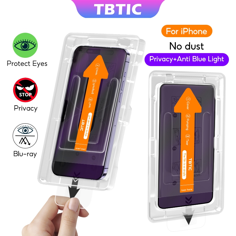 Tbtic กระจกนิรภัยกันรอยหน้าจอ HD ป้องกันแสงสีฟ้า ติดตั้งง่าย สําหรับ iPhone 15 14 13 12 11 Pro Max Plus XR X Xs