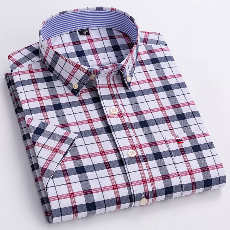 เสื้อเชิ้ตแขนสั้นลําลอง ผ้าฝ้าย 100% ผ้าออกซ์ฟอร์ด ลายสก๊อต แฟชั่นฤดูร้อน สําหรับผู้ชาย