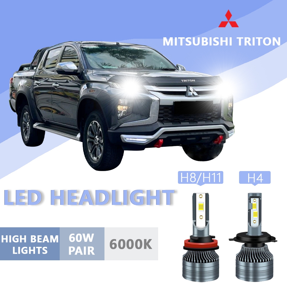 หลอดไฟหน้า LED สว่างมาก สีขาว สําหรับ MITSUBISHI Triton H4 H8 H11 2 ชิ้น