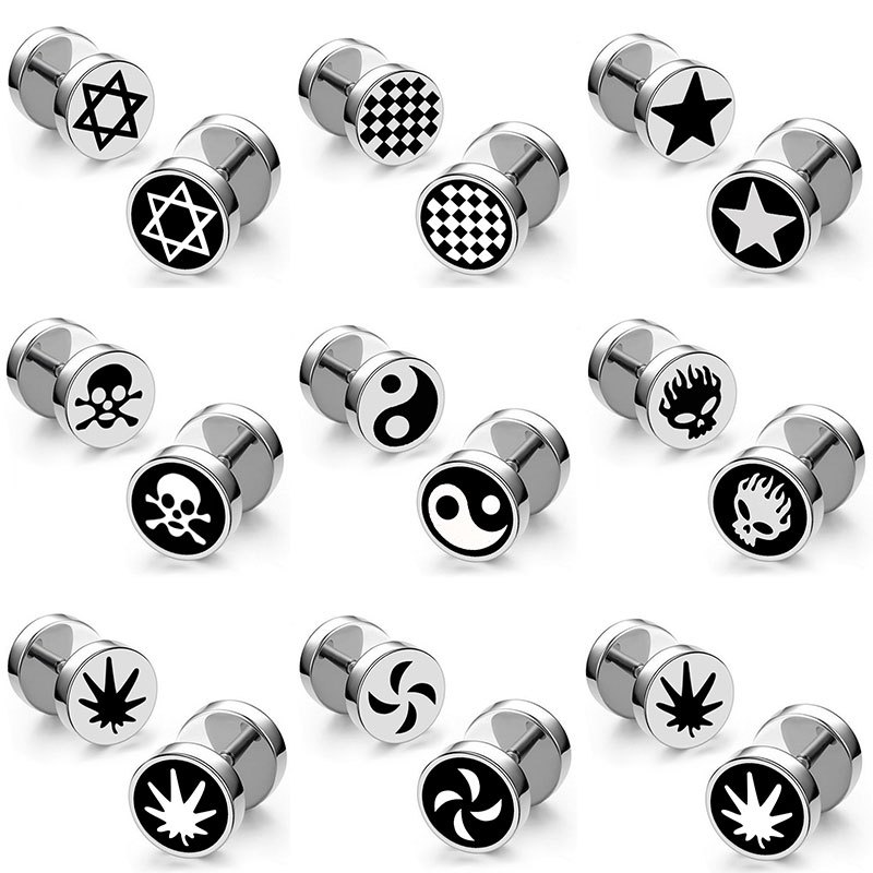 1pc 8MM แฟชั่น Punk Stlye ผู้ชายผู้หญิงสตั๊ดต่างหู Cool รอบสแตนเลส Dumbbell Ear Stud เครื่องประดับของขวัญ