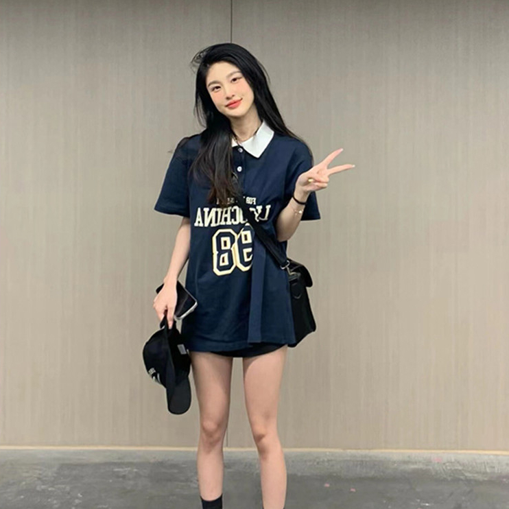 ส่งไวจากไทย SELLDA M-2XL เสื้อโปโล แขนสั้น เสื้อยืด ผู้หญิง เสื้อสาวอวบ เกาหลี โอเวอร์ไซส์
