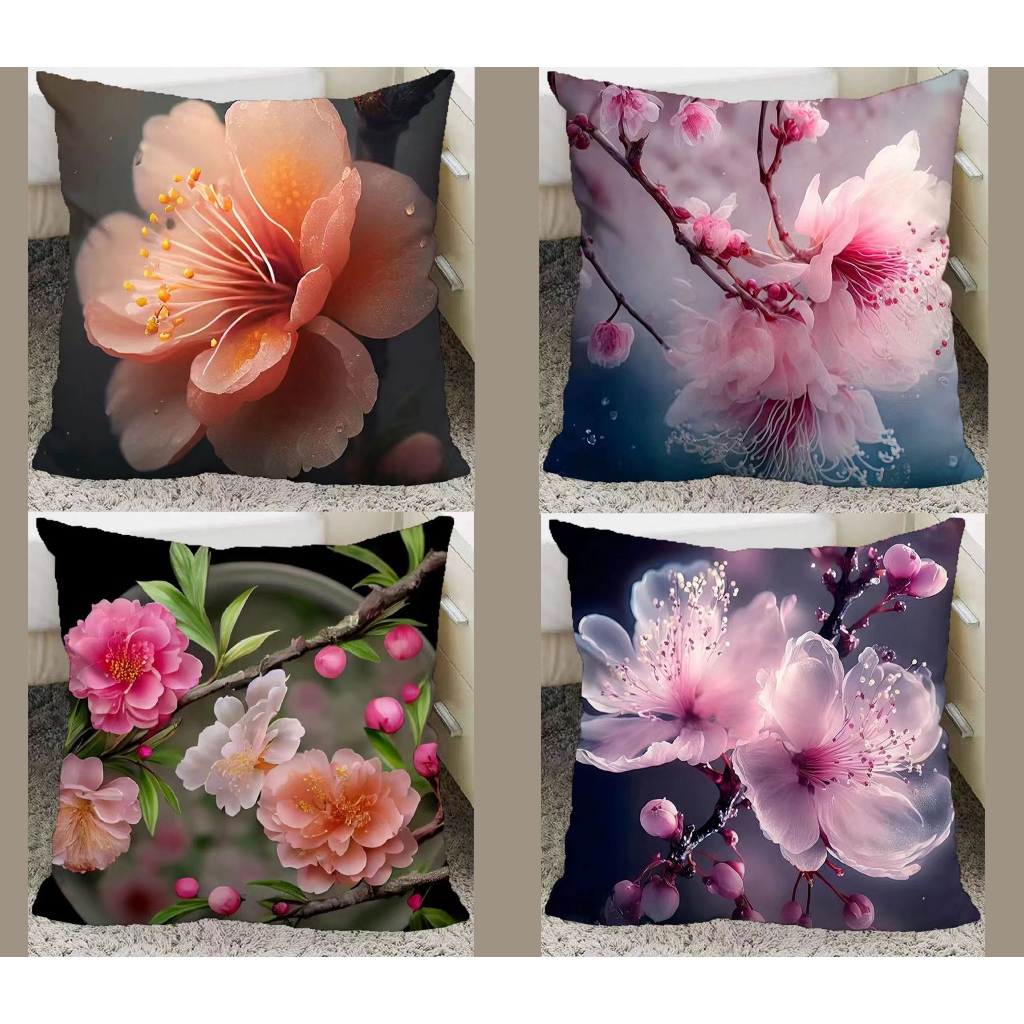 <COD> ปลอกหมอน ผ้าฝ้าย ลายดอกไม้ สีชมพู ขนาด 70×70.60×60.50×50.45×45.40×40ปลอกหมอนอิง ทรงสี่เหลี่ยม สําหรับตกแต่งโซฟา รถยนต์ไม่มีแกน)