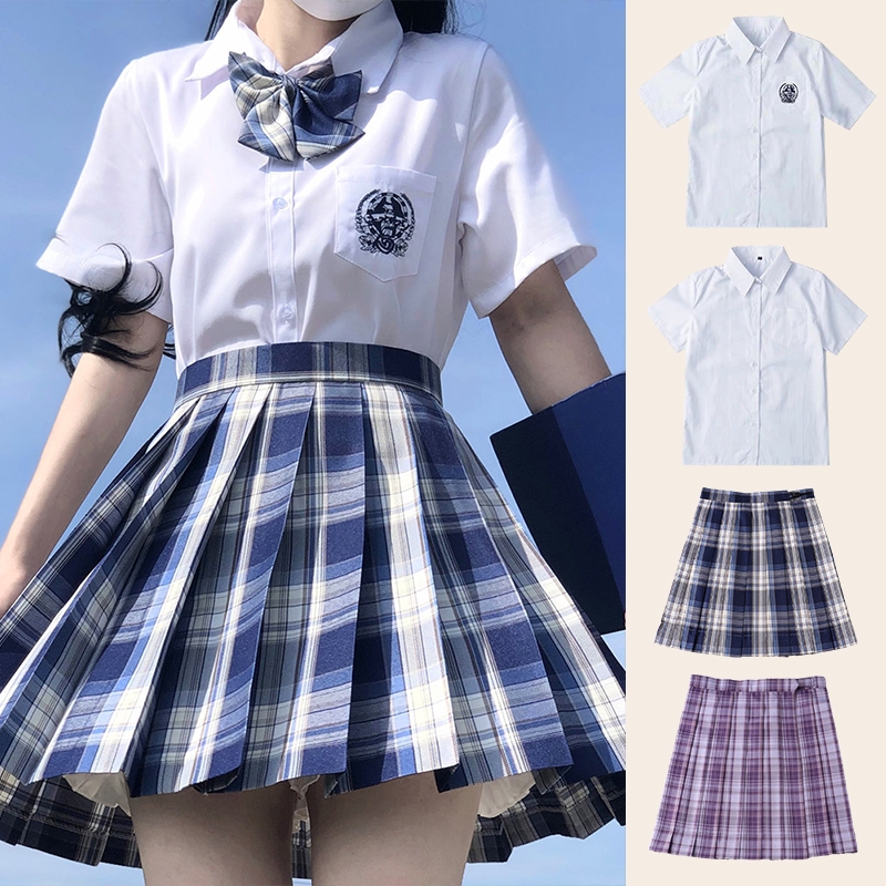 Jk กระโปรงเอวสูง ลายสก็อต