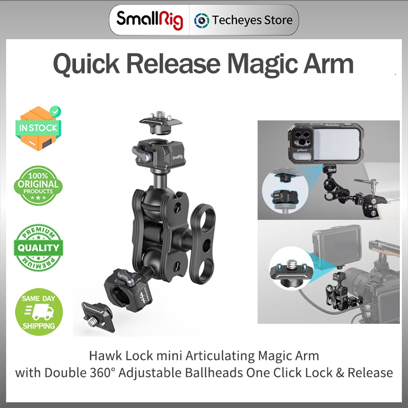 SmallRig Quick Release Ballhead Magic Arm 360° Rotation Articulating Magic Arm with 1/4" Screw, Drop-in HawkLock Camera Clamp for Monitor, Camera, Light etc