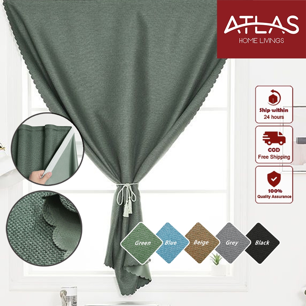 <ATLAS>HOME LIVINGS ผ้าม่าน แบบสั้น แบบเรียบ ไม่ต้องเจาะรู สําหรับหน้าต่าง ประตู ห้องนอน ห้องเช่า