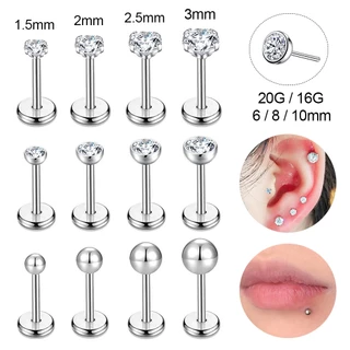 1 PC 1.5/2/2.5/3 มม.คริสตัลสแตนเลส Plug-in สไตล์ Labret Lip Piercing Ball กระดูกอ่อนสตั๊ดต่างหู Conch เจาะ