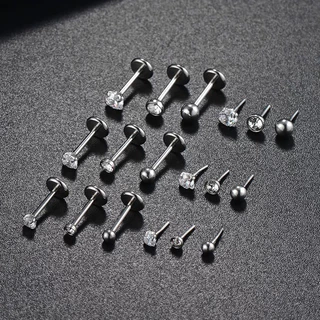 1 PC 1.5/2/2.5/3 มม.คริสตัลสแตนเลส Plug-in สไตล์ Labret Lip Piercing Ball กระดูกอ่อนสตั๊ดต่างหู Conch เจาะ