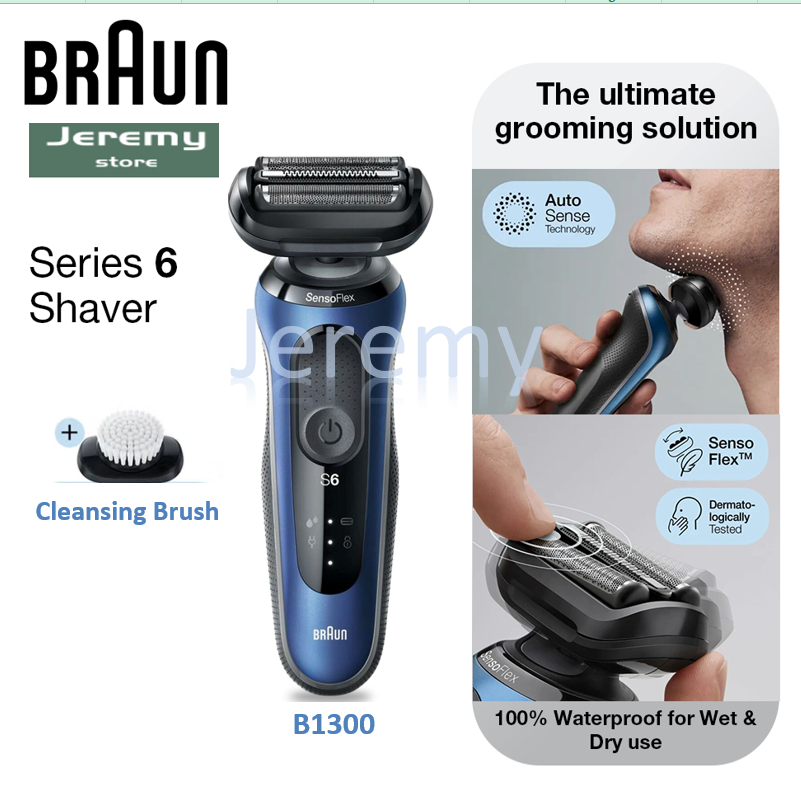 Braun มีดโกนไฟฟ้าสําหรับผู้ชาย, Series 6 B1300 SensoFlex เครื่องโกนหนวดฟอยล์เปียกและแห้งพร้อมแปรงทําความสะอาด, ชาร์จพร้อมกระเป๋าเดินทาง