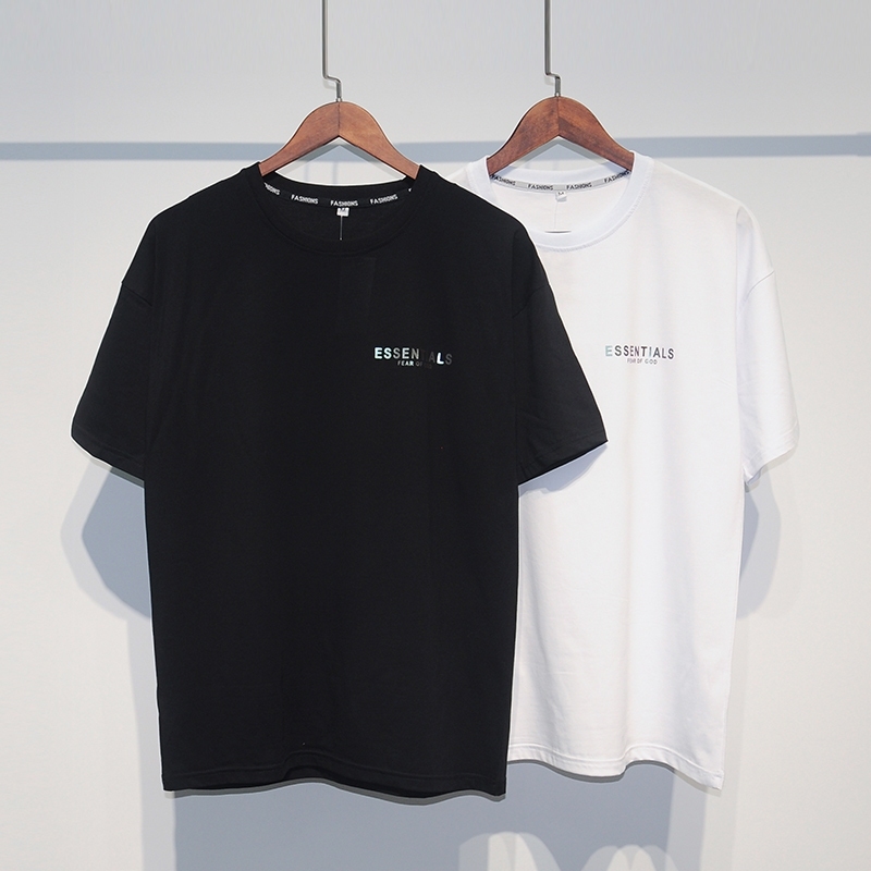 เสื้อยืดแขนสั้น เปิดไหล่ ทรงหลวม พิมพ์ลาย FOG ESS ENTIALS สําหรับผู้ชาย และผู้หญิง