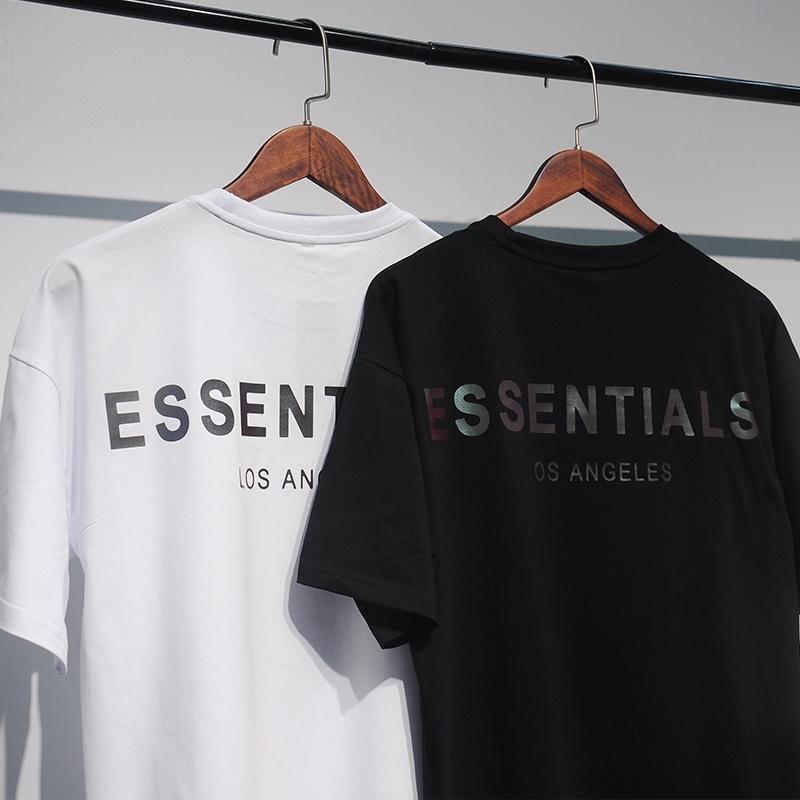 เสื้อยืดแขนสั้น เปิดไหล่ ทรงหลวม พิมพ์ลาย FOG ESS ENTIALS สําหรับผู้ชาย และผู้หญิง
