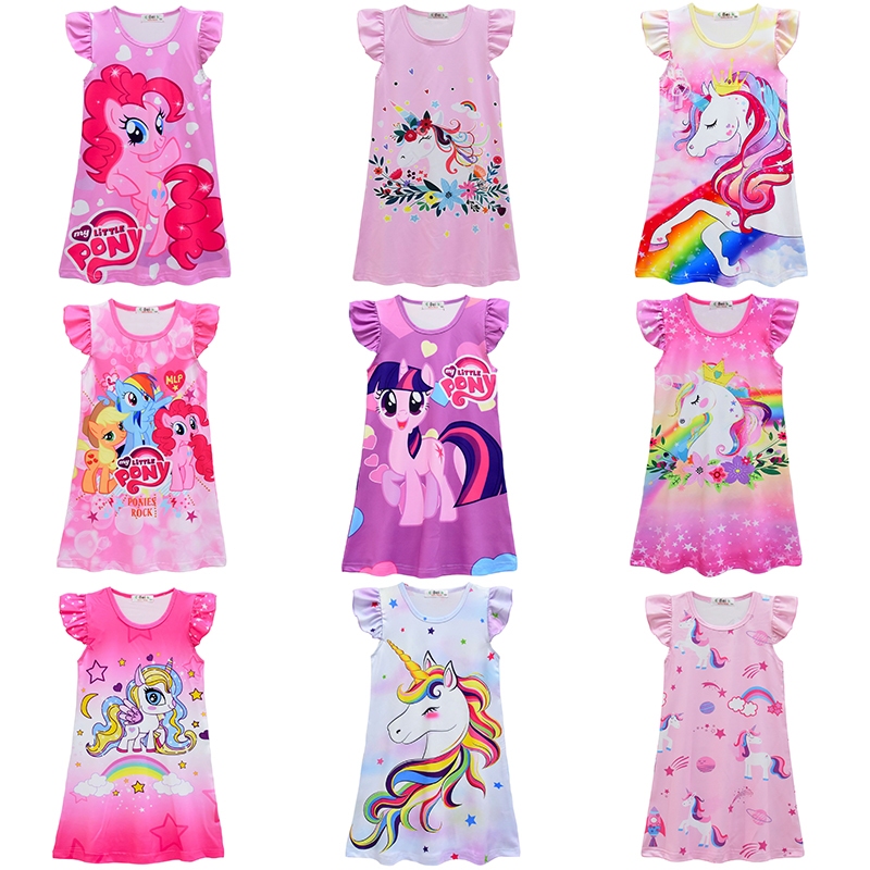 ชุดเดรส ทรงเอ พิมพ์ลายยูนิคอร์น My Little Pony Friendship is Magic สีรุ้ง เหมาะกับของขวัญวันเกิด สําหรับเด็กผู้หญิง