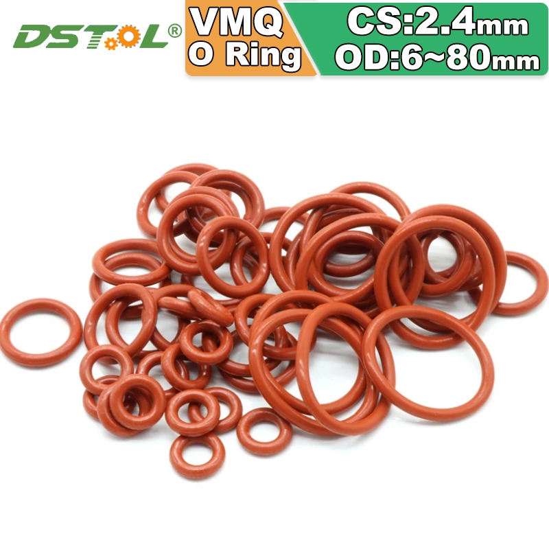 10pcs เกรดอาหาร VMQ O แหวนปะเก็น CS 2.4 มม. OD 6 ~ 80 มม.สีแดงเครื่องซักผ้าแหวนซิลิโคนกันน้ําฉนวนยาง O รูปร่างซีลแหวน