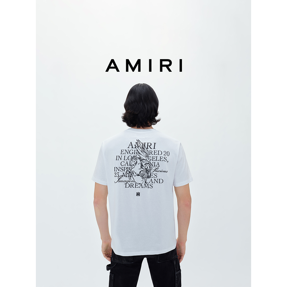 เสื้อยืดแขนสั้น ผ้าฝ้าย พิมพ์ลายตัวอักษร AMIRI's Angel สําหรับผู้ชาย
