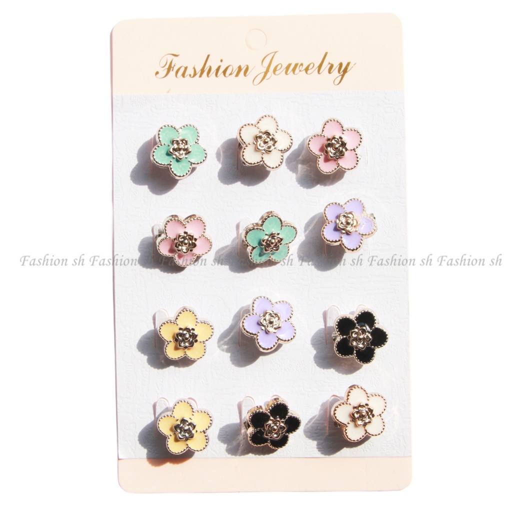 เข็มกลัดฮิญาบ ลายดอกไม้ หลากสีสัน แฟชั่นสําหรับเด็ก 12 ชิ้น ต่อชุด
