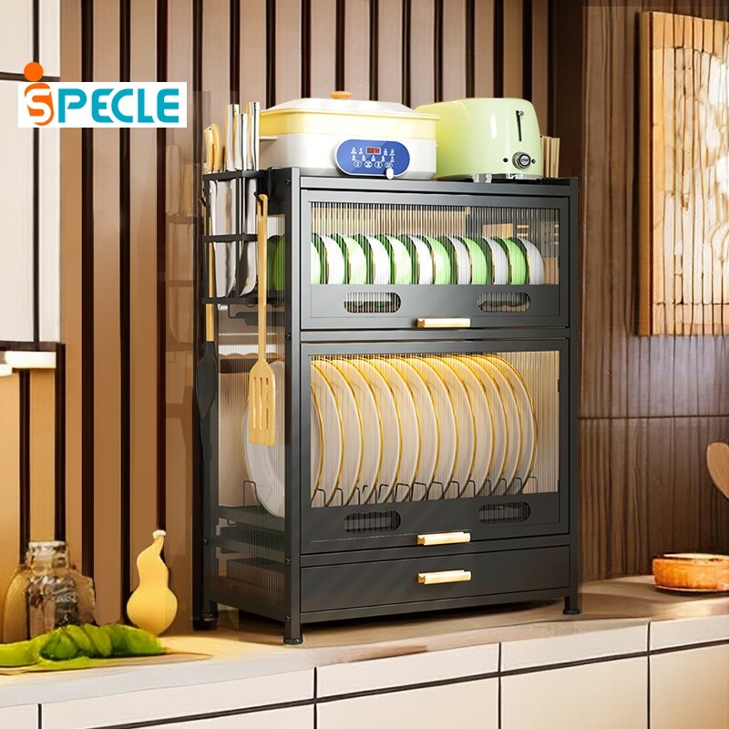 iSPECLE [มีลิ้นชัก] ตู้เก็บจาน ตู้เก็บเครื่องใช้ในครัว ชั้นวางของใช้ในครัว ใช้คว่ำจาน มีช่องเสริมสำหรับอุปกรณ์ในครัว กันฝุ่น
