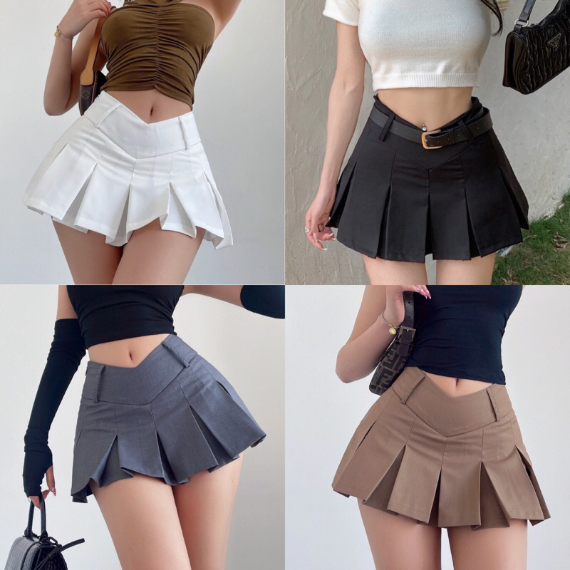 Hermarou S-XXL กระโปรงเทนนิส พรีสสั้น ผ้าดีงาน สไตล์เกาหลี มีซับในตัว