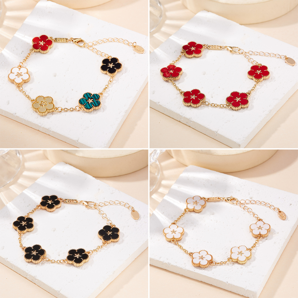 สร้อยข้อมือ ทอง 18K ลายดอกไม้ สองด้าน ปรับได้ เครื่องประดับ สําหรับผู้หญิง แฟนสาว ของขวัญ