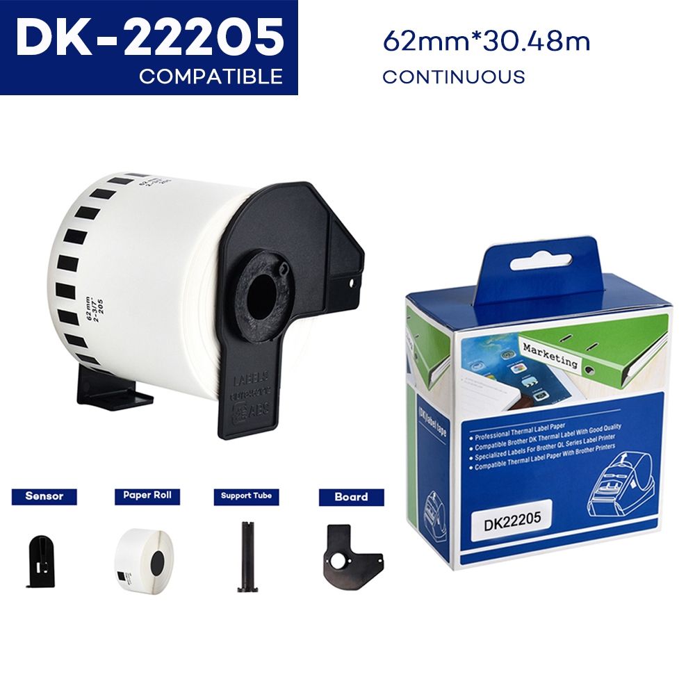 Dk-22205 ฉลากกระดาษต่อเนื่อง 62 มม.*30.48 ม. สําหรับ Brother DK-22205 DK22205 DK2205 DK205 DK 22205