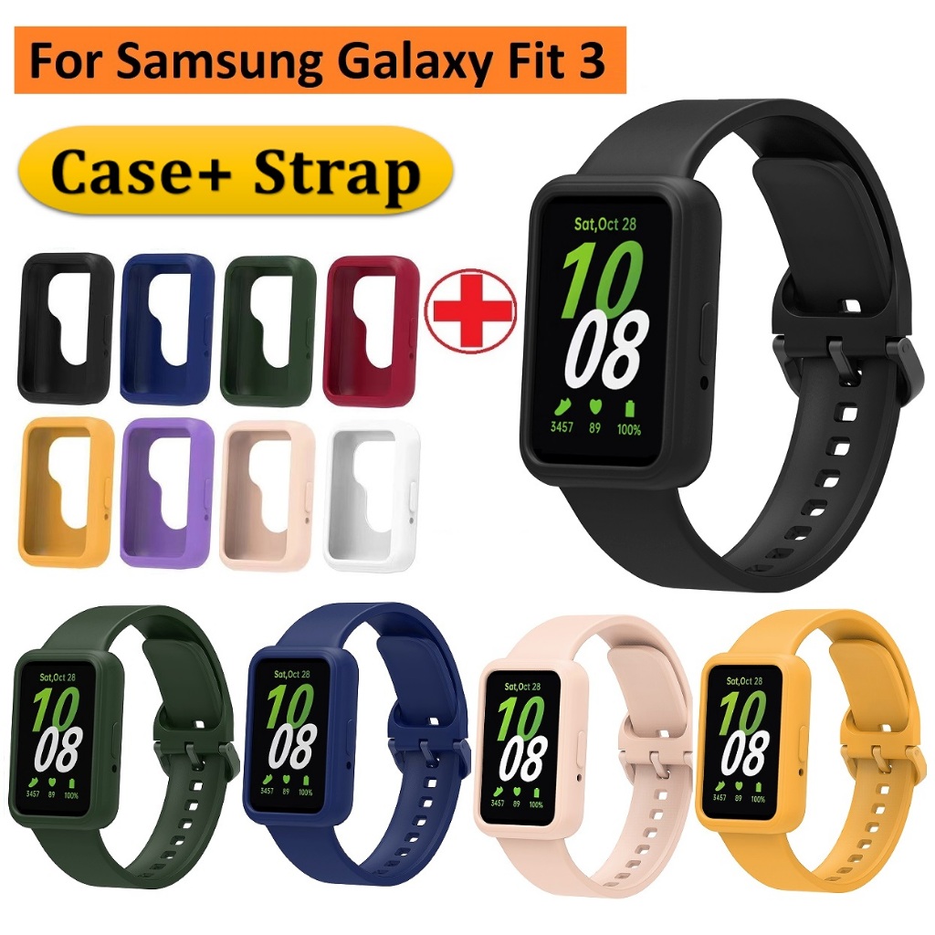 สาย + เคส Samsung fit3 เคสซิลิโคน พร้อมสายคล้อง สําหรับ สาย samsung fit3 Strap Smart Watch Samsung fit3 สาย Replacement Bumper Shell Cover สาย samsung galaxy fit 3 Strap