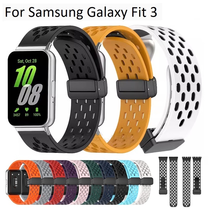 Magnetic Silicone Breathable สาย samsung fit3 Strap สายนาฬิกาข้อมือซิลิโคน Samsung fit3 สาย แม่เหล็ก ระบายอากาศ แบบเปลี่ยน สําหรับ สาย samsung galaxy fit 3 Strap Replacement samsung galaxy fit 3 สาย