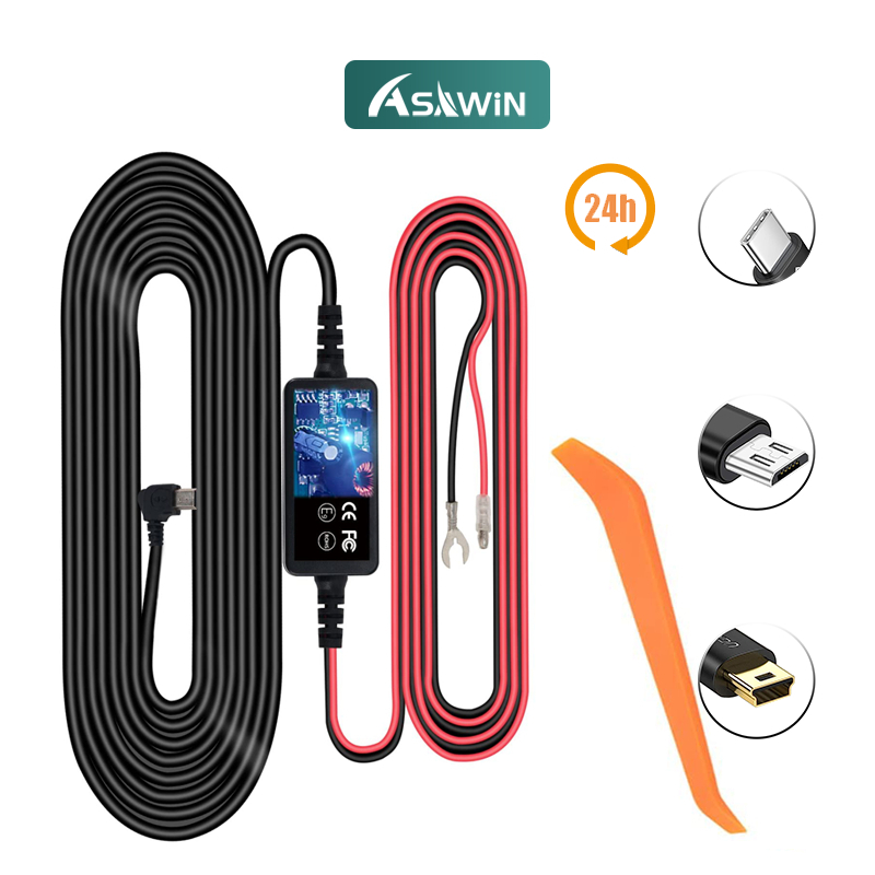 Asawin ชุดกล่องฟิวส์พาวเวอร์ซัพพลายชาร์จในรถยนต์ สําหรับ Dash cam Mini USB Micro Type-C 5V 2.5A