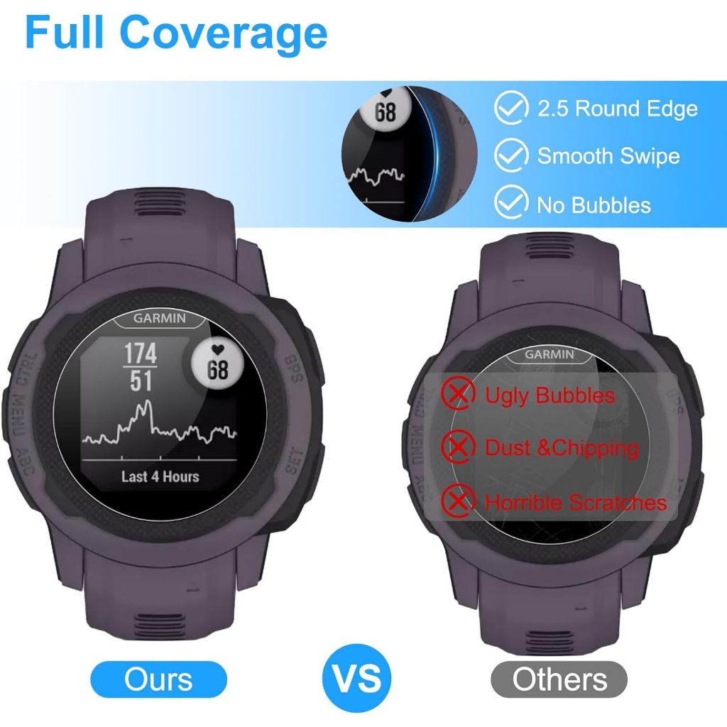 2.5d กระจกนิรภัยป้องกันหน้าจอ Anti-Scratch ฟิล์มป้องกันสําหรับ Garmin Instinct 2 2S 2X 3 45 มม. 50 มม.