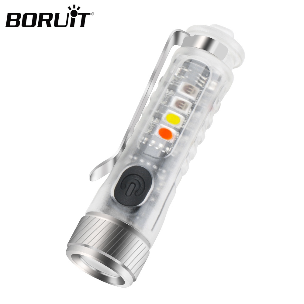 Boruit พวงกุญแจไฟฉาย LED EDC Type-C กันน้ํา พร้อมคลิป UV สําหรับตั้งแคมป์กลางแจ้ง