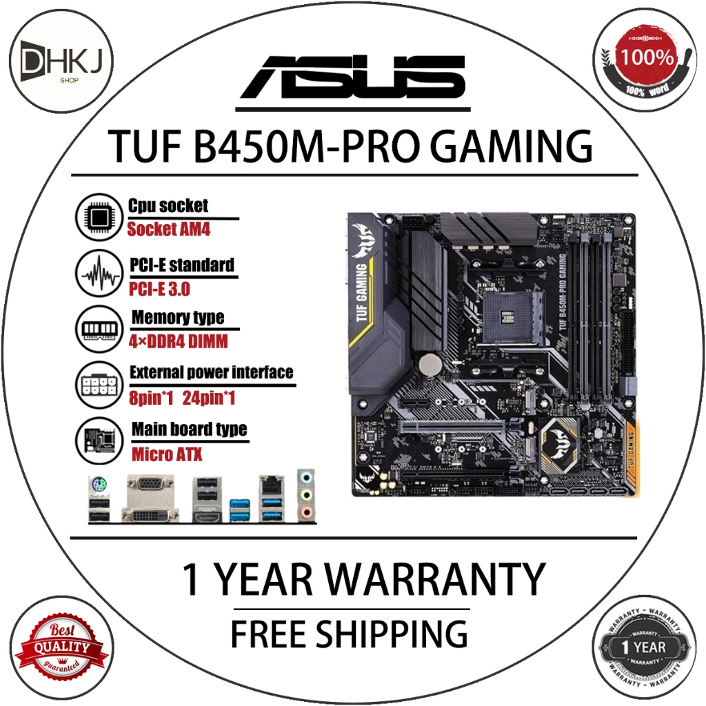 ใช้ TUF B450M-PRO GAMING เมนบอร์ดซ็อกเก็ต AM4 DDR4 128GB สําหรับ AMD B450 เดสก์ท็อปเมนบอร์ด M,2 NVME