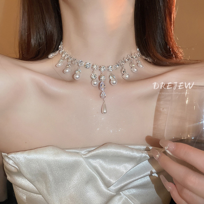 DREJEW ชุดสร้อยคอโซ่ ประดับเพทาย ไข่มุก เพชร ทรงกลม หรูหรา ระดับไฮเอนด์ สไตล์ฝรั่งเศส
