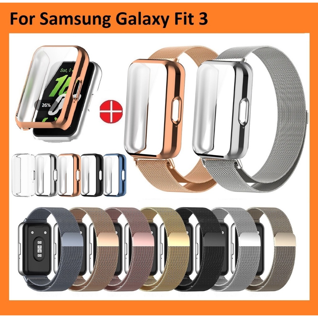 สายแม่เหล็ก + เคส สําหรับ สาย samsung fit3 เคส Samsung Galaxy fit 3 สายคล้อง สเตนเลส สาย Samsung fit3 สายรัดข้อมือ ฝาครอบ TPU เต็มรูปแบบ สําหรับ สาย samsung galaxy fit 3 Strap สายรัดข้อมือเปลี่ยน เคส samsung fit3 สาย