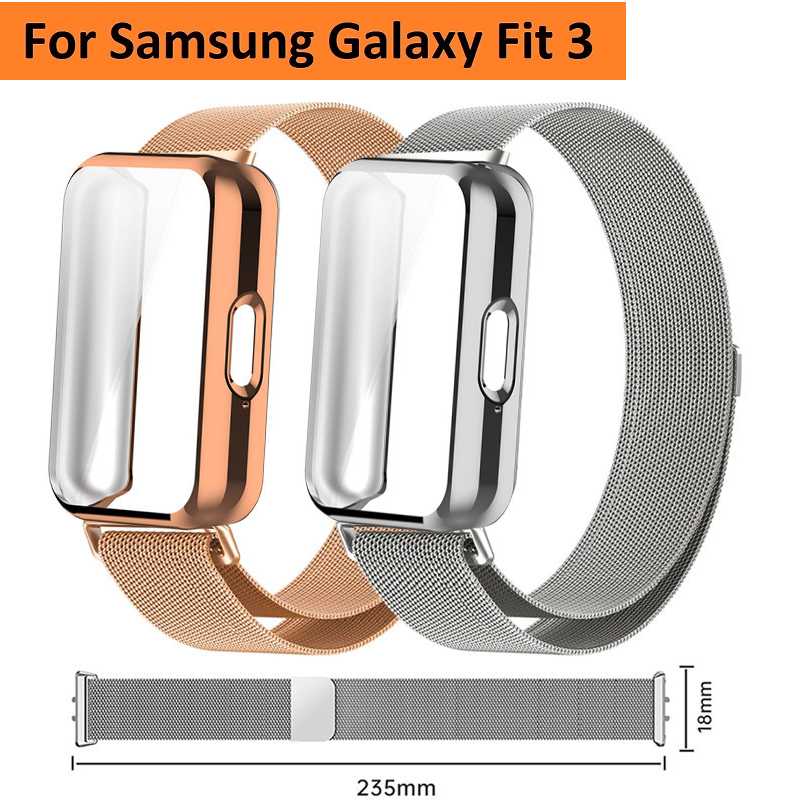 สาย + เคส สําหรับ สาย samsung fit3 เคส Samsung Galaxy fit 3 สายคล้อง สเตนเลส สาย Samsung fit3 สายรัดข้อมือ ฝาครอบ TPU เต็มรูปแบบ สําหรับ สาย samsung galaxy fit 3 Strap สายรัดข้อมือเปลี่ยน เคส samsung fit3 สาย