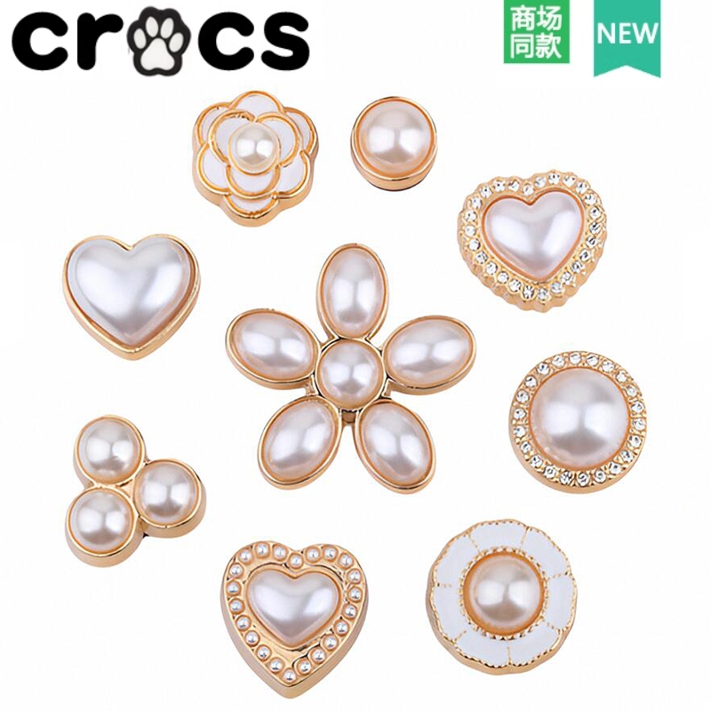 หัวเข็มขัดโลหะ รูปดาว ประดับไข่มุก อุปกรณ์เสริม สําหรับตกแต่งรองเท้า Crocs Zhibi 2024