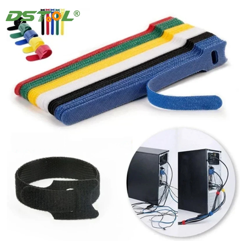 10 ชิ้นที่ถอดออกได้สายผูกสีไนลอนแบบใช้ซ้ําได้ T-Type Cable Organizer Hook-and-loop Fastener Self-กาวเทปยึด