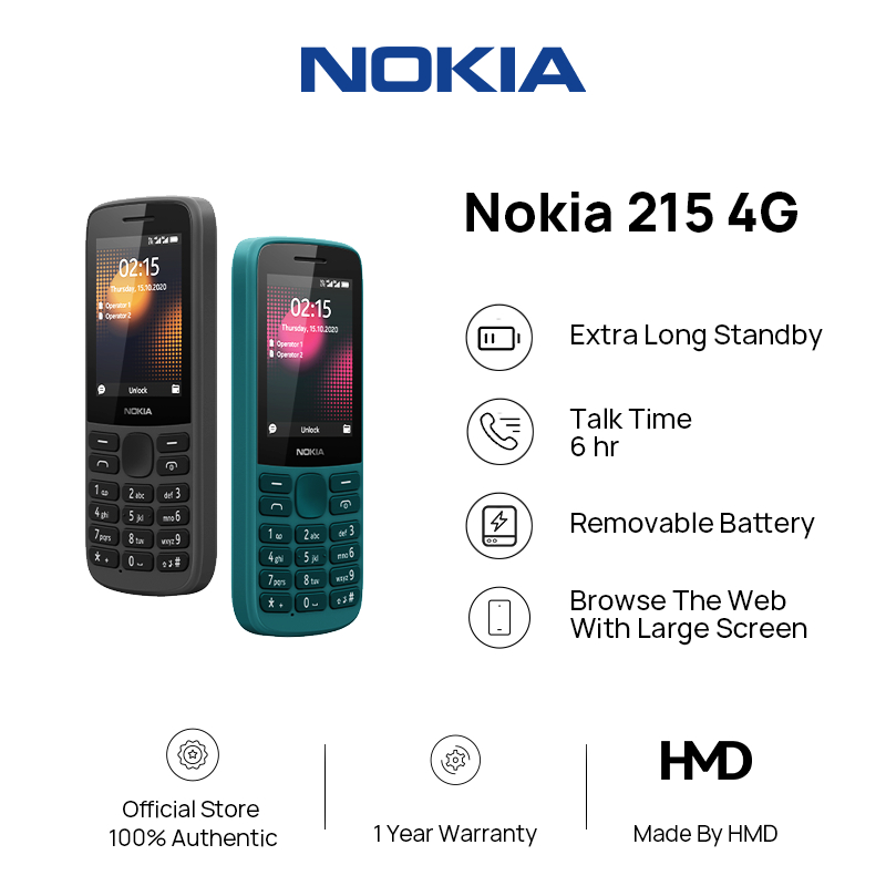 Nokia 215 4G / 1150 mAh / Long Battery Life / Multiplayer Games / Wireless FM Radio