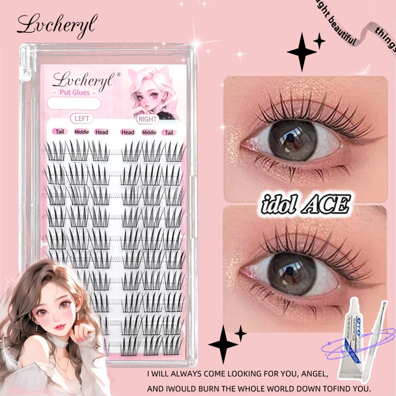 Lvcheryl Idol ACE ต่อขนตาปลอม ธรรมชาติ สไตล์เกาหลี กลุ่มสาว ขนตาปลอม (free glue)