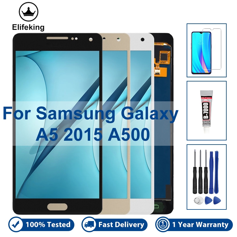 อะไหล่หน้าจอสัมผัส LCD 5.0 นิ้ว พร้อมกระจกนิรภัย แบบเปลี่ยน สําหรับ Samsung Galaxy A5 2015 A500 SM- A500F A500FU A500M A500H